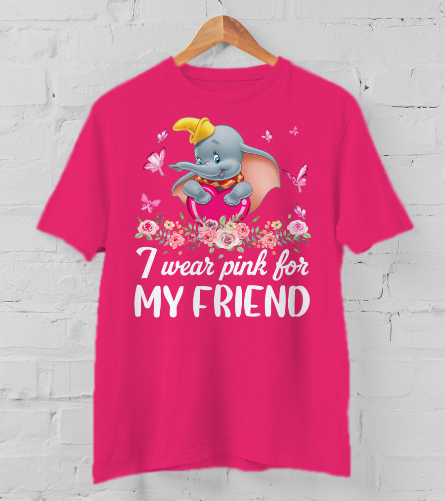 Dumbo I Wear Pink For My Friend Butterflies And Flowers T-Shirt