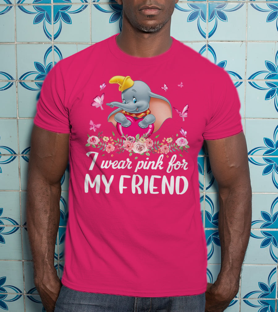 Dumbo I Wear Pink For My Friend Butterflies And Flowers T-Shirt