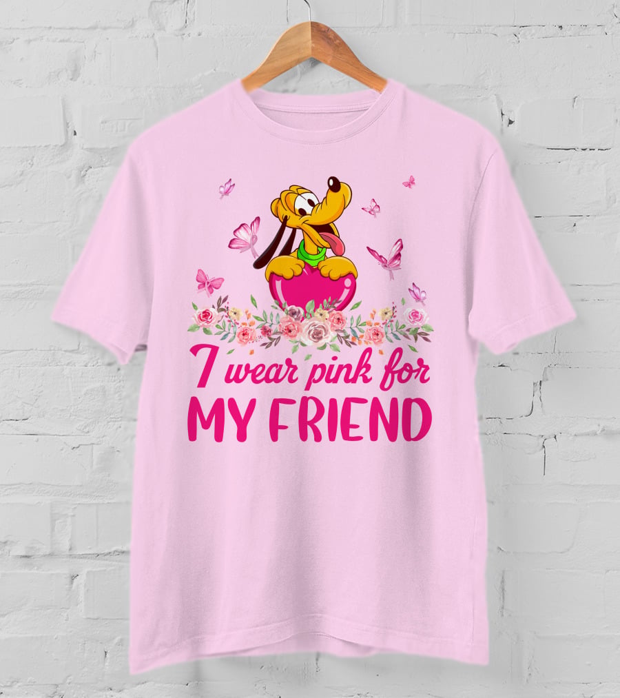 I Wear Pink For My Friend Pluto Butterfly Flowers T-Shirt