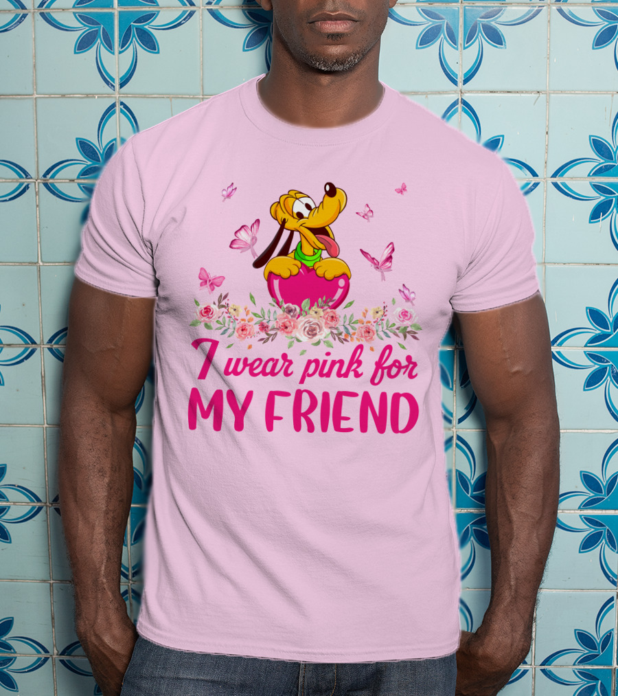 I Wear Pink For My Friend Pluto Butterfly Flowers T-Shirt
