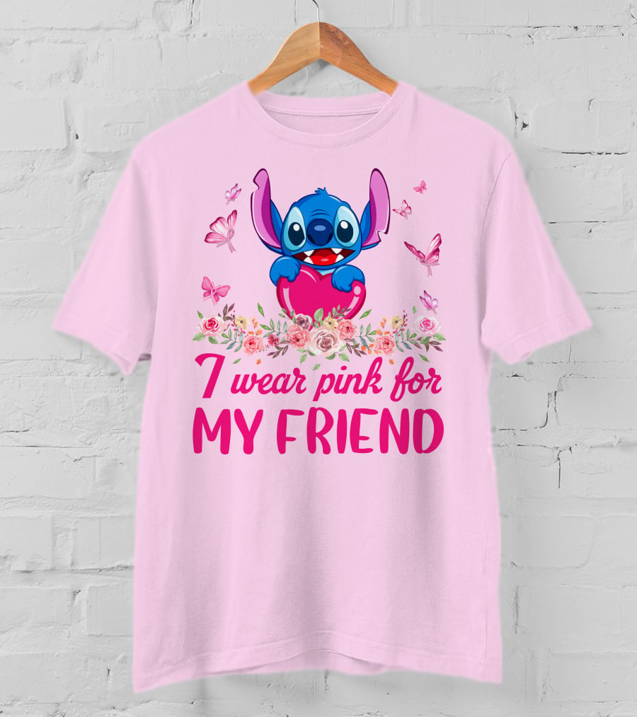 Stitch I Wear Pink For My Friend T-Shirt