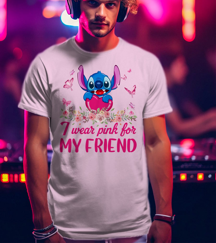 Stitch I Wear Pink For My Friend T-Shirt