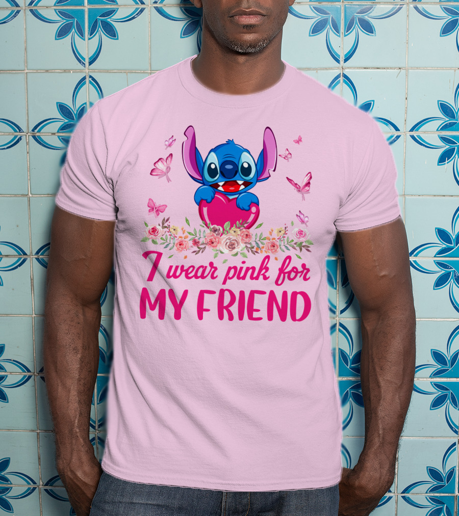 Stitch I Wear Pink For My Friend T-Shirt