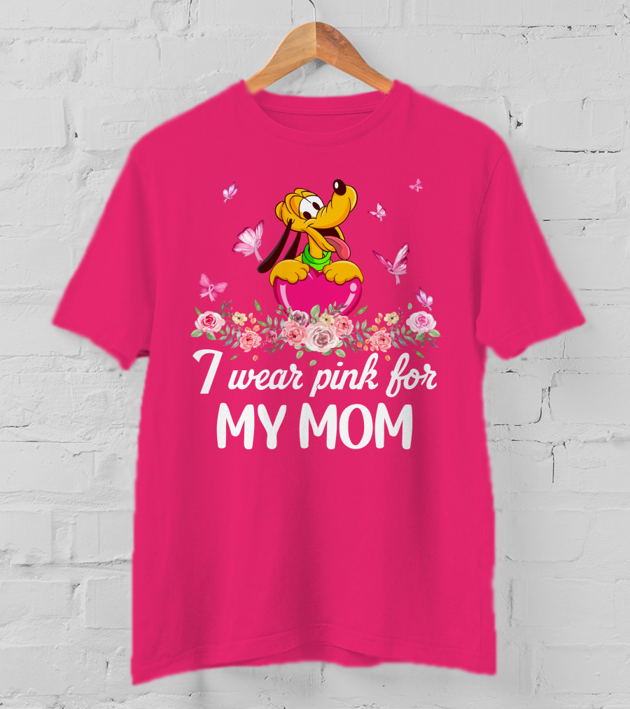I Wear Pink For My Mom Pluto Butterflies Roses T-Shirt