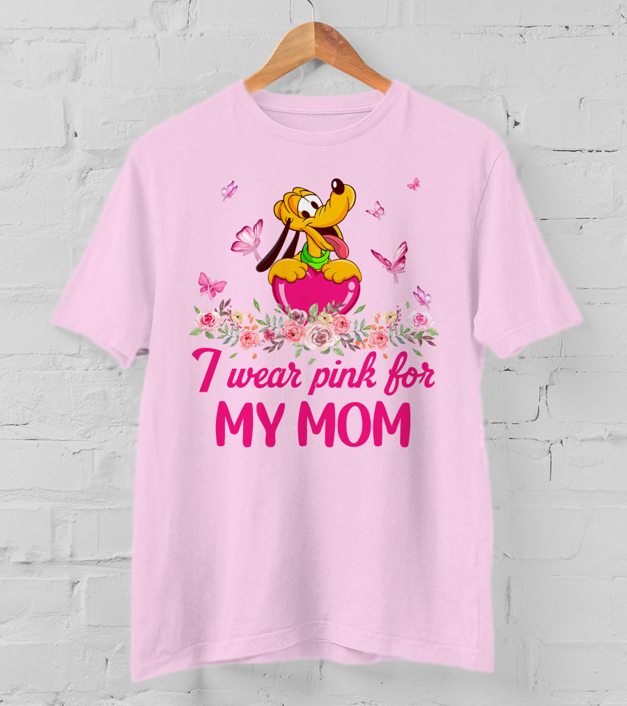 I Wear Pink For My Mom Pluto Floral Butterflies T-Shirt