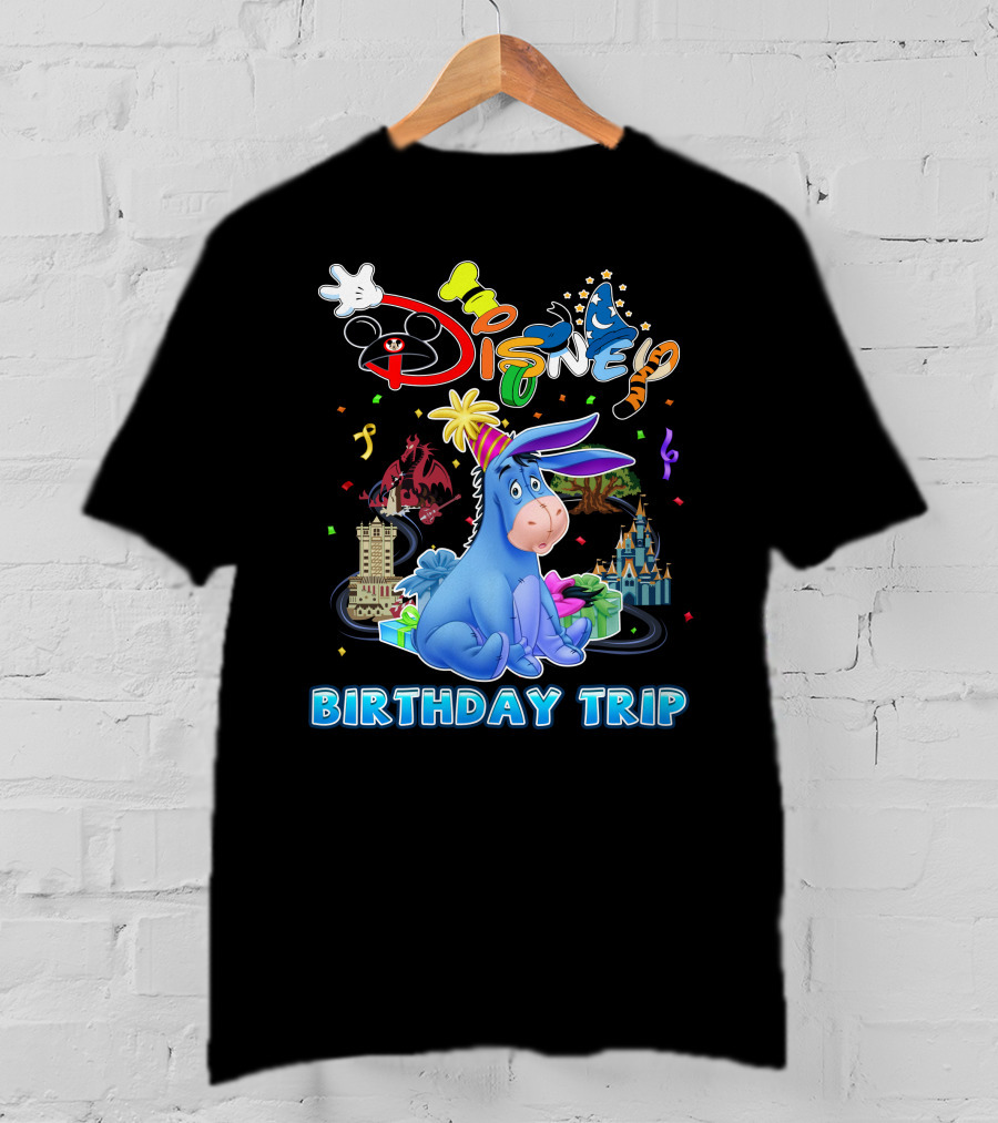 Eeyore Disney Birthday Trip Celebration With Castle And Mickey Elements T-Shirt