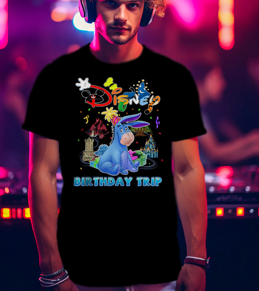 Eeyore Disney Birthday Trip Celebration With Castle And Mickey Elements T-Shirt