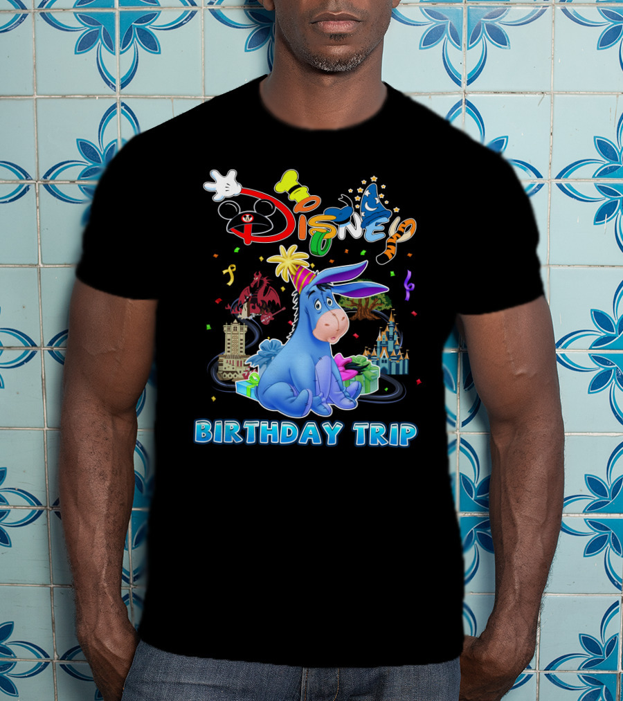 Eeyore Disney Birthday Trip Celebration With Castle And Mickey Elements T-Shirt