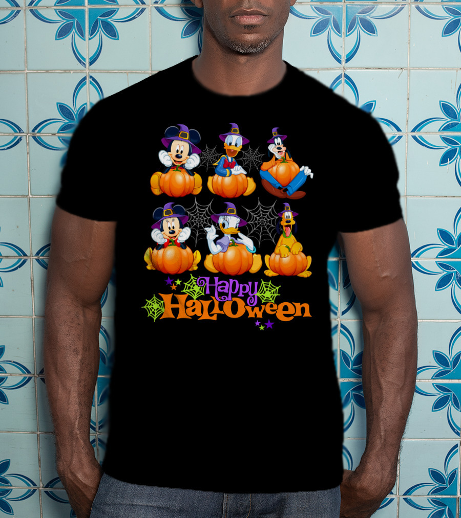 Happy Halloween Mickey Donald Goofy Pumpkins T-Shirt