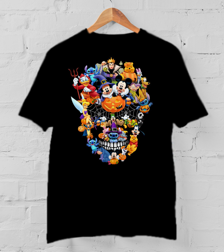 Disney Halloween Characters Mickey Mouse Pumpkin Stitch Tinker Bell Goofy Donald Duck Ghost Costume T-Shirt