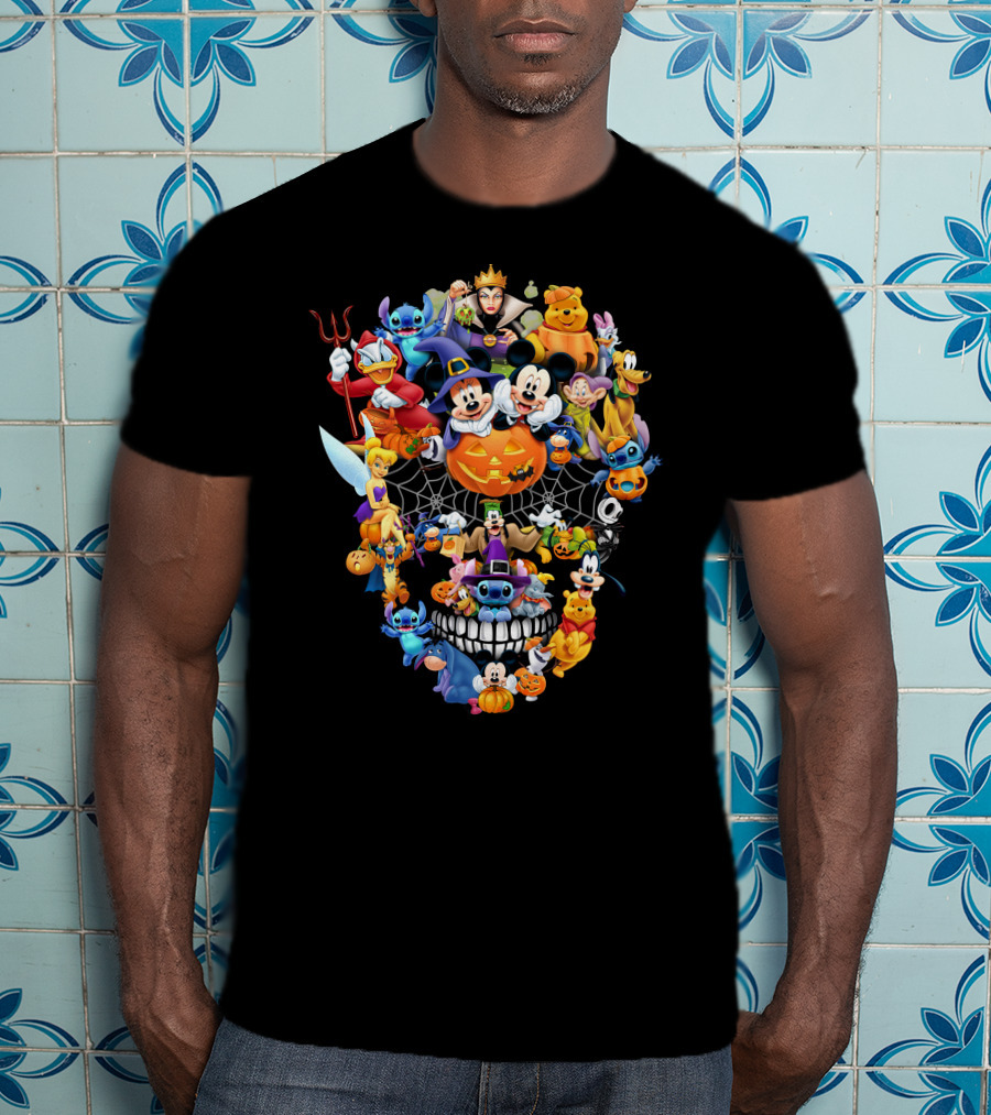 Disney Halloween Characters Mickey Mouse Pumpkin Stitch Tinker Bell Goofy Donald Duck Ghost Costume T-Shirt