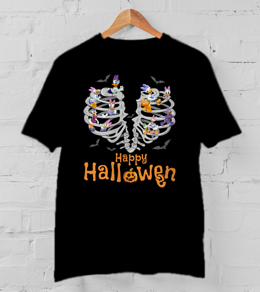 Happy Halloween Daisy Duck Skeleton Ribcage Bats T-Shirt