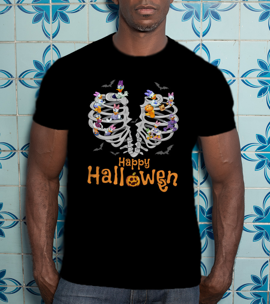 Happy Halloween Daisy Duck Skeleton Ribcage Bats T-Shirt