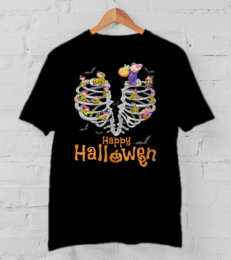 Happy Halloween Dopey Ribcage Bats And Pumpkins T-Shirt