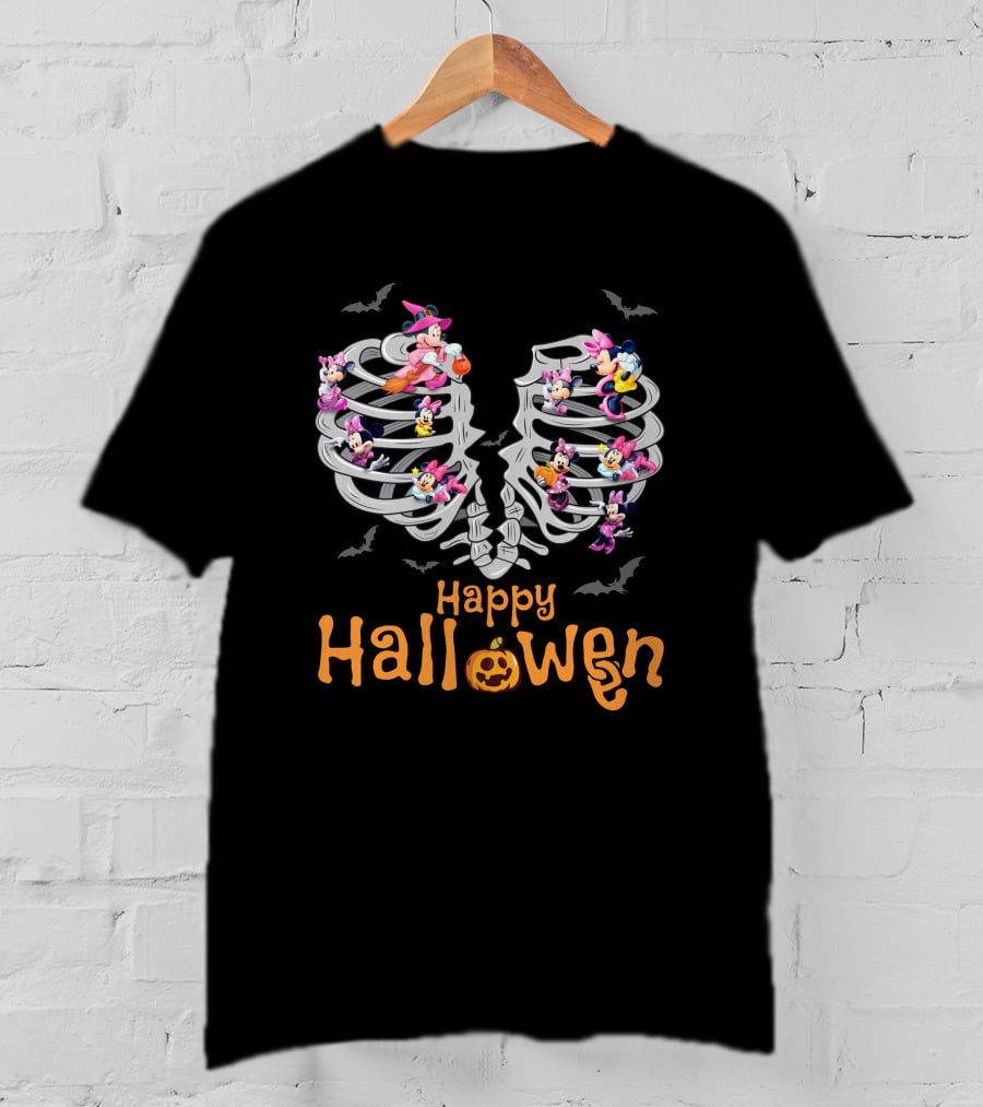 Happy Halloween Minnie Mouse Skeleton Ribcage T-Shirt