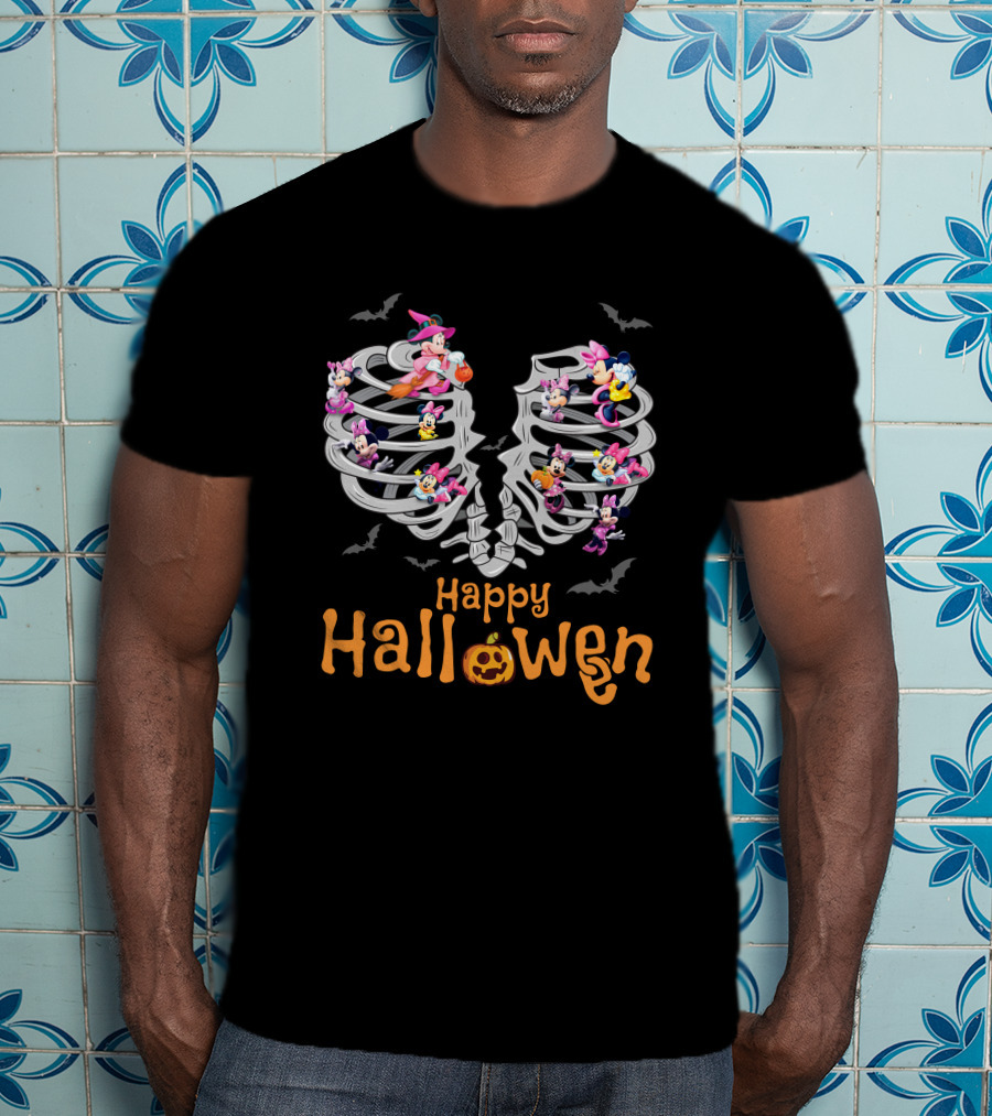 Happy Halloween Minnie Mouse Skeleton Ribcage T-Shirt