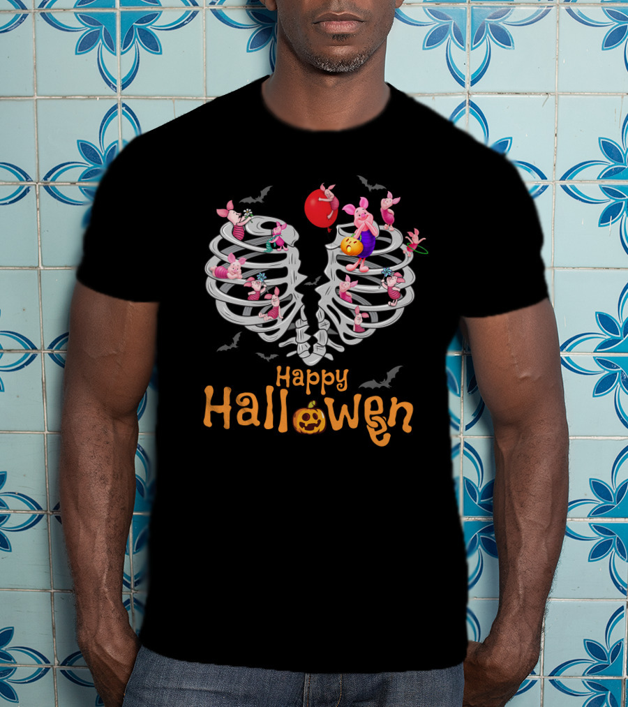 Happy Halloween Piglet Skeleton Party T-Shirt