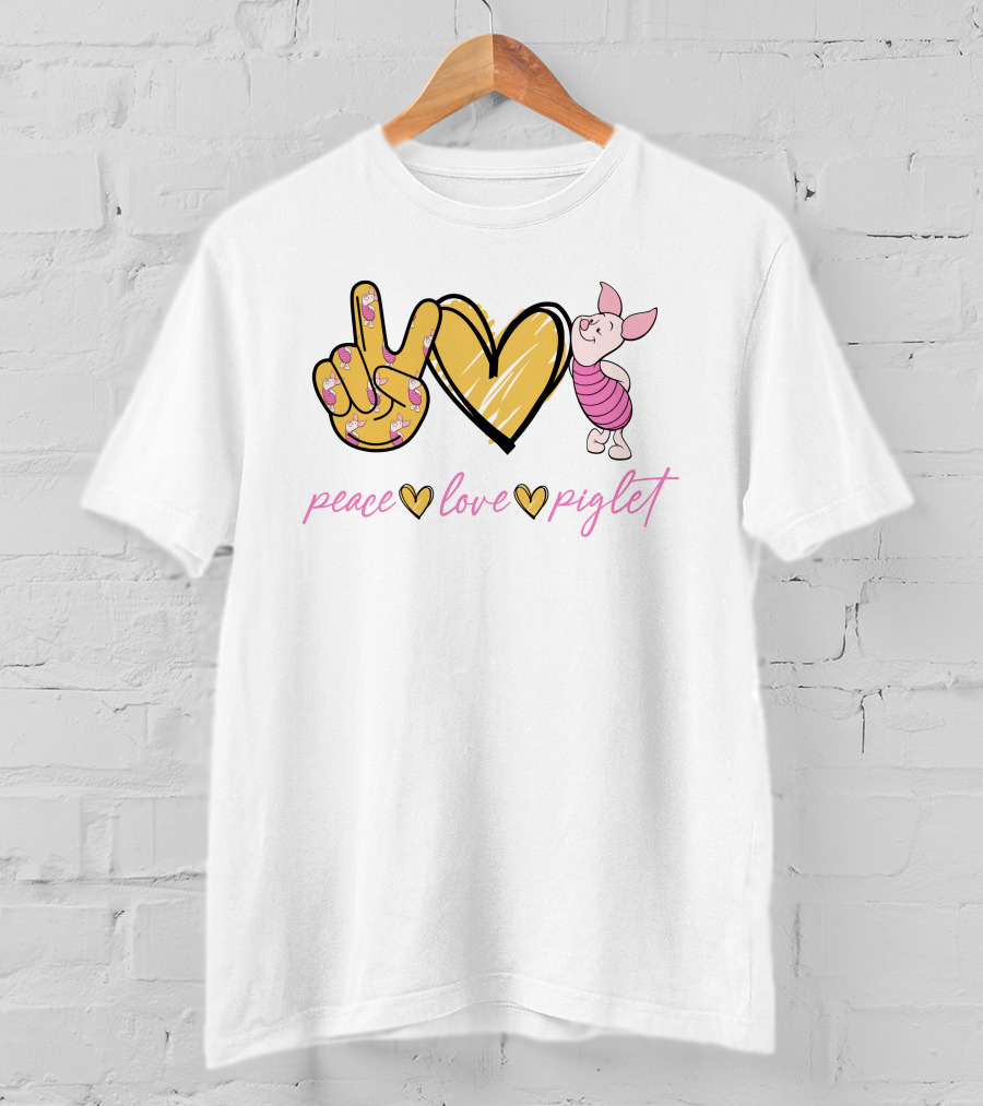 Peace Love Piglet Peace Sign Heart Piglet Character T-Shirt