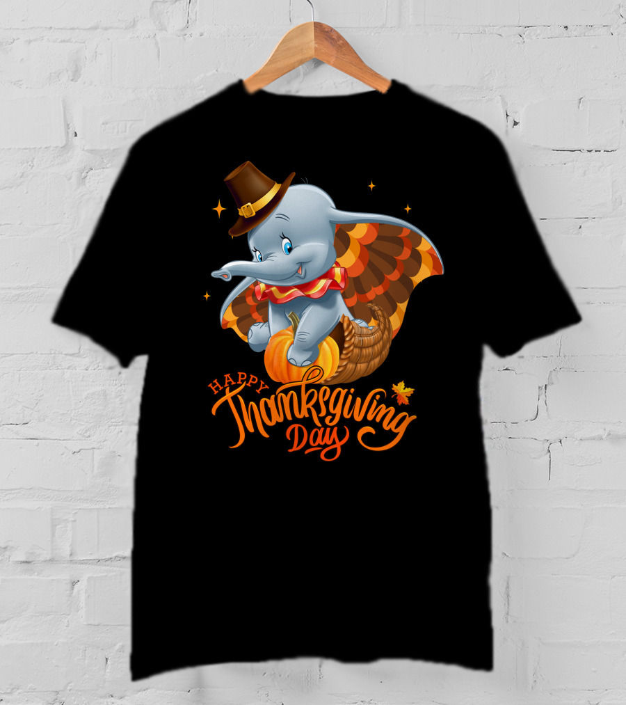 Happy Thanksgiving Day Dumbo Pumpkin Cornucopia T-Shirt