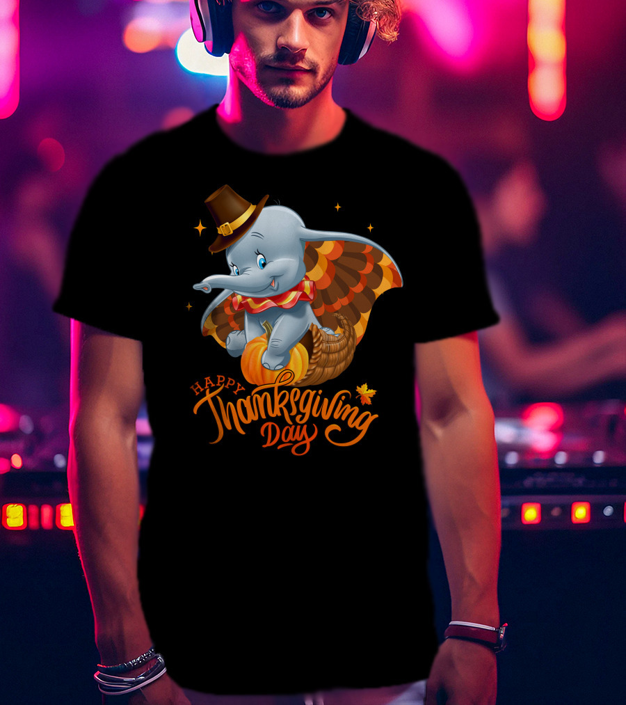 Happy Thanksgiving Day Dumbo Pumpkin Cornucopia T-Shirt