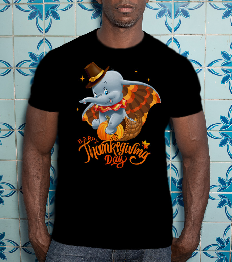 Happy Thanksgiving Day Dumbo Pumpkin Cornucopia T-Shirt