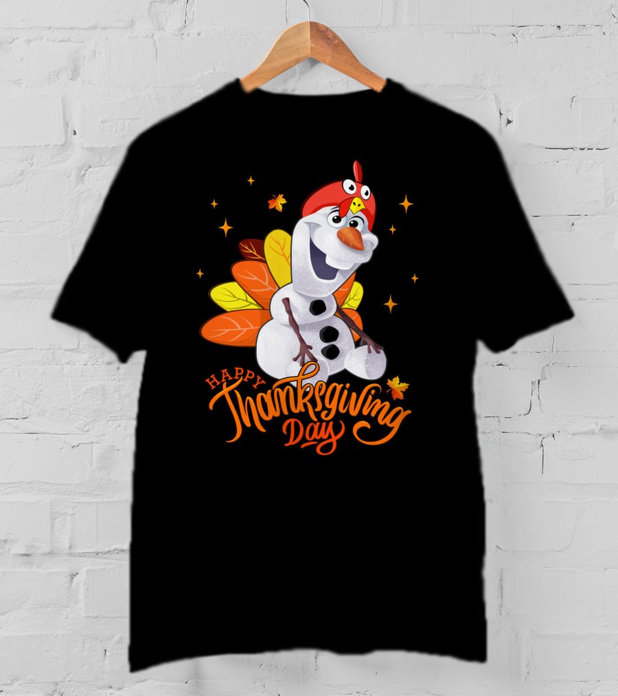 Happy Thanksgiving Day Olaf Snowman With Turkey Leaves And Stars T-Shirt