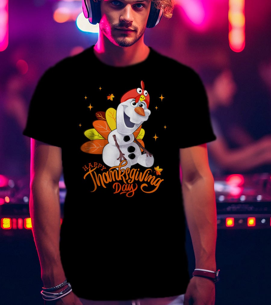 Happy Thanksgiving Day Olaf Snowman With Turkey Leaves And Stars T-Shirt