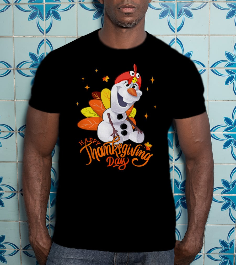 Happy Thanksgiving Day Olaf Snowman With Turkey Leaves And Stars T-Shirt