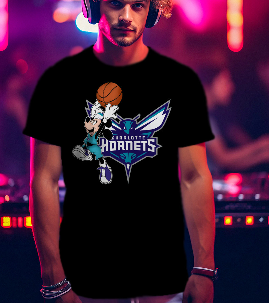 Mickey Charlotte Hornets Basketball T-Shirt