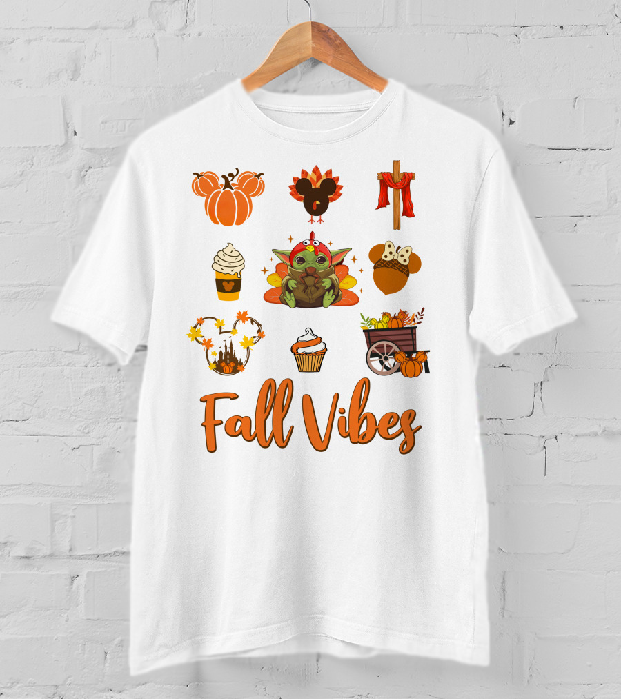 Fall Vibes Baby Yoda Pumpkin And Thanksgiving Elements T-Shirt