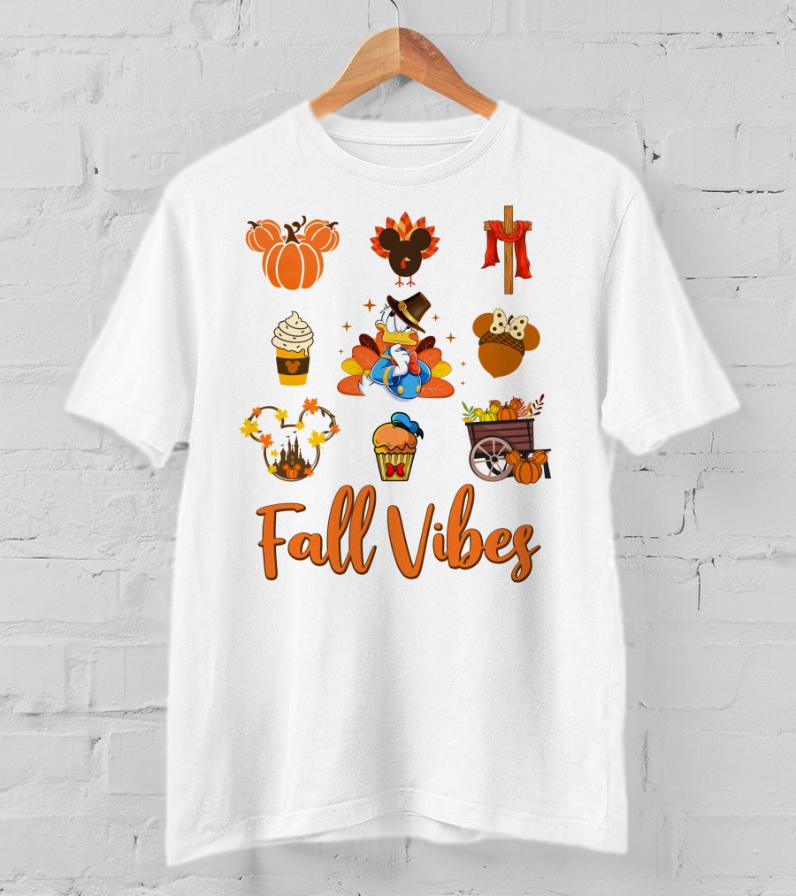 Fall Vibes Donald Thanksgiving Decorations Pumpkin Mickey Mouse Cupcake T-Shirt