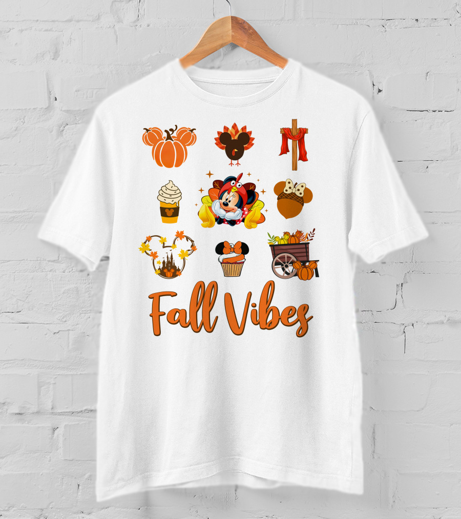 Fall Vibes Minnie Pumpkin Autumn Cupcake Disney Thanksgiving T-Shirt
