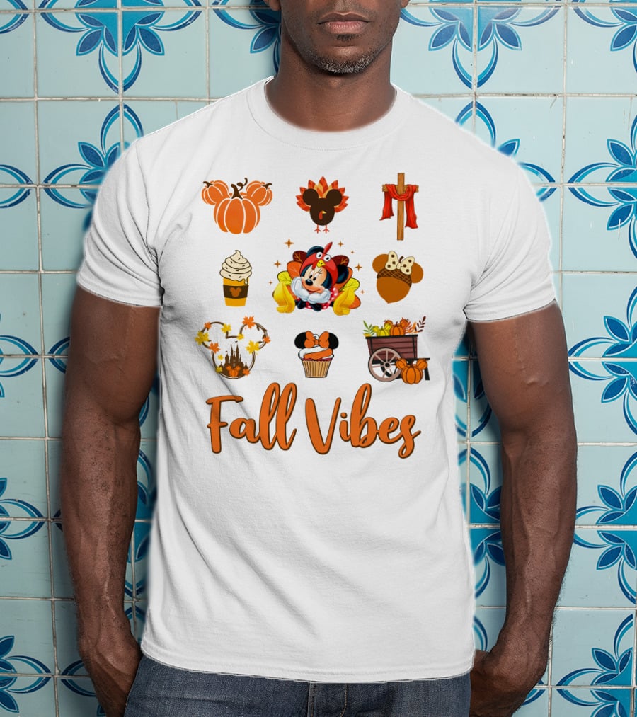 Fall Vibes Minnie Pumpkin Autumn Cupcake Disney Thanksgiving T-Shirt