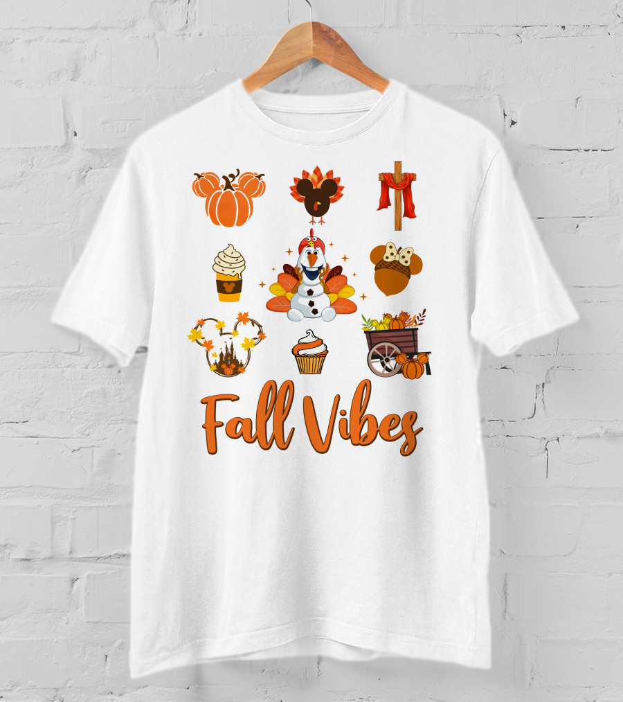 Fall Vibes Olaf Pumpkin Mickey Ears Turkey Cupcake T-Shirt