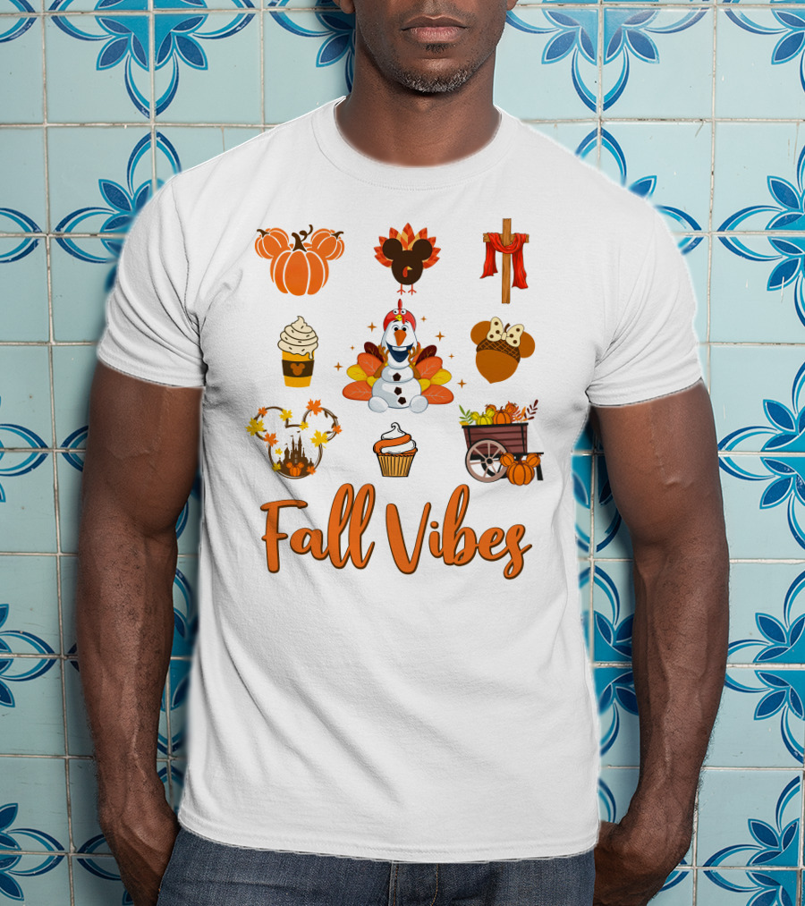 Fall Vibes Olaf Pumpkin Mickey Ears Turkey Cupcake T-Shirt