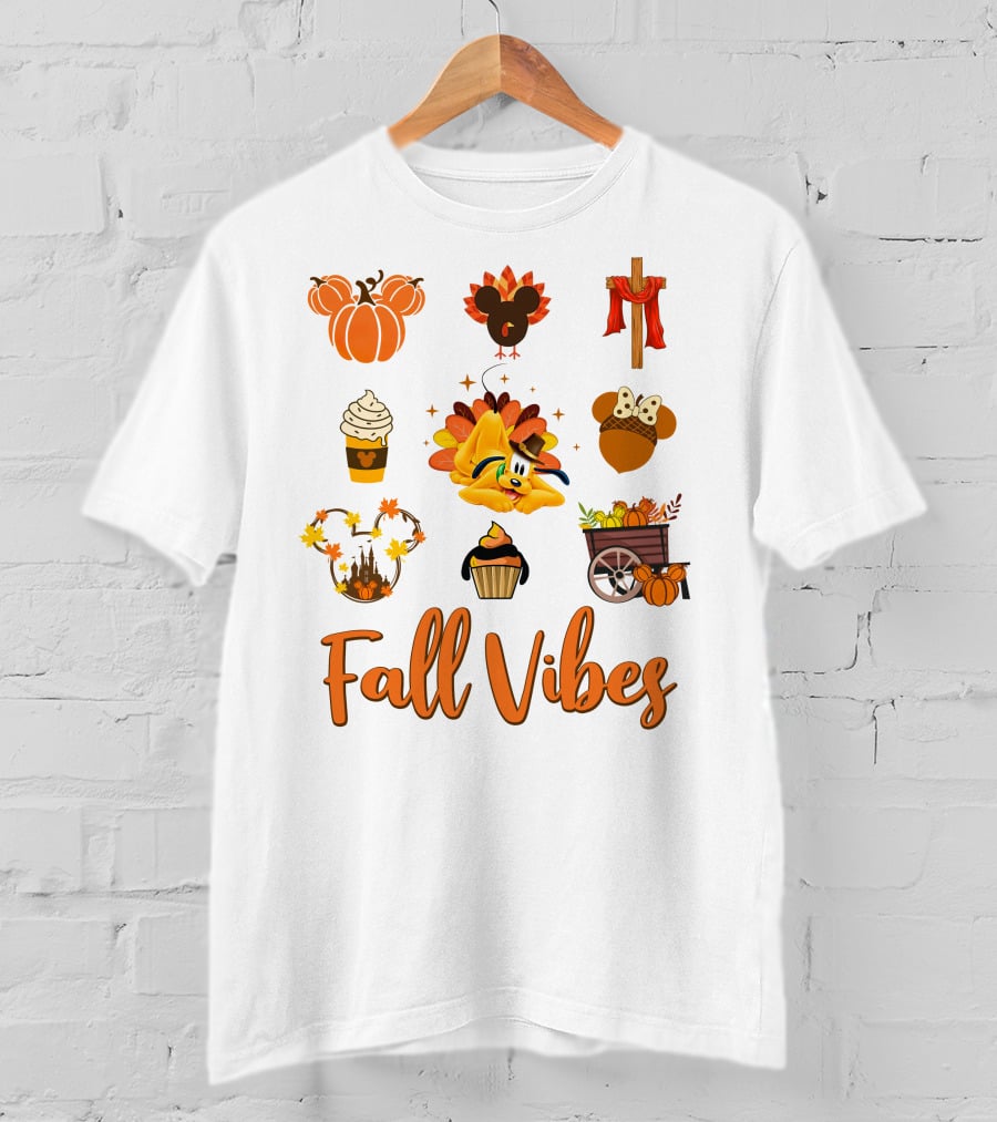 Fall Vibes Mickey Mouse Pumpkin Cupcake Autumn Pluto T-Shirt