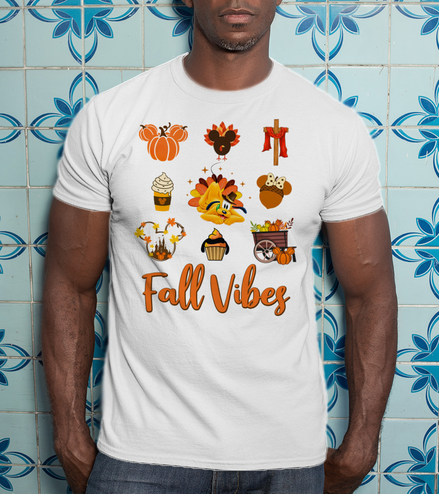 Fall Vibes Mickey Mouse Pumpkin Cupcake Autumn Pluto T-Shirt