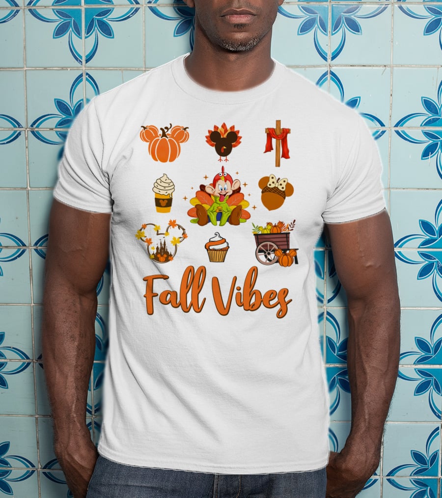 Fall Vibes Dopey Pumpkin Autumn Harvest Cupcake Thanksgiving Coffee Mickey Ears T-Shirt