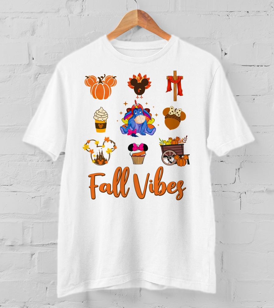 Fall Vibes Eeyore Autumn Mickey Pumpkin Cupcake Harvest T-Shirt