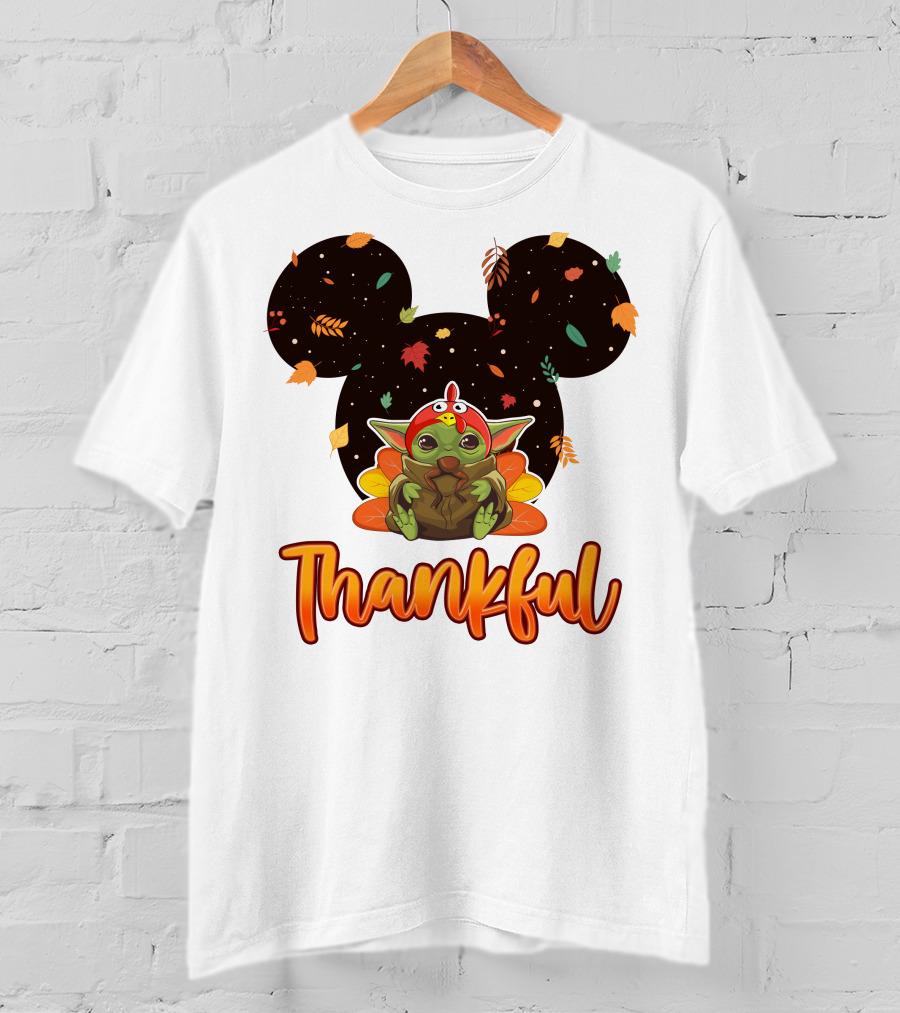 Thankful Baby Yoda Thanksgiving Turkey Ears T-Shirt