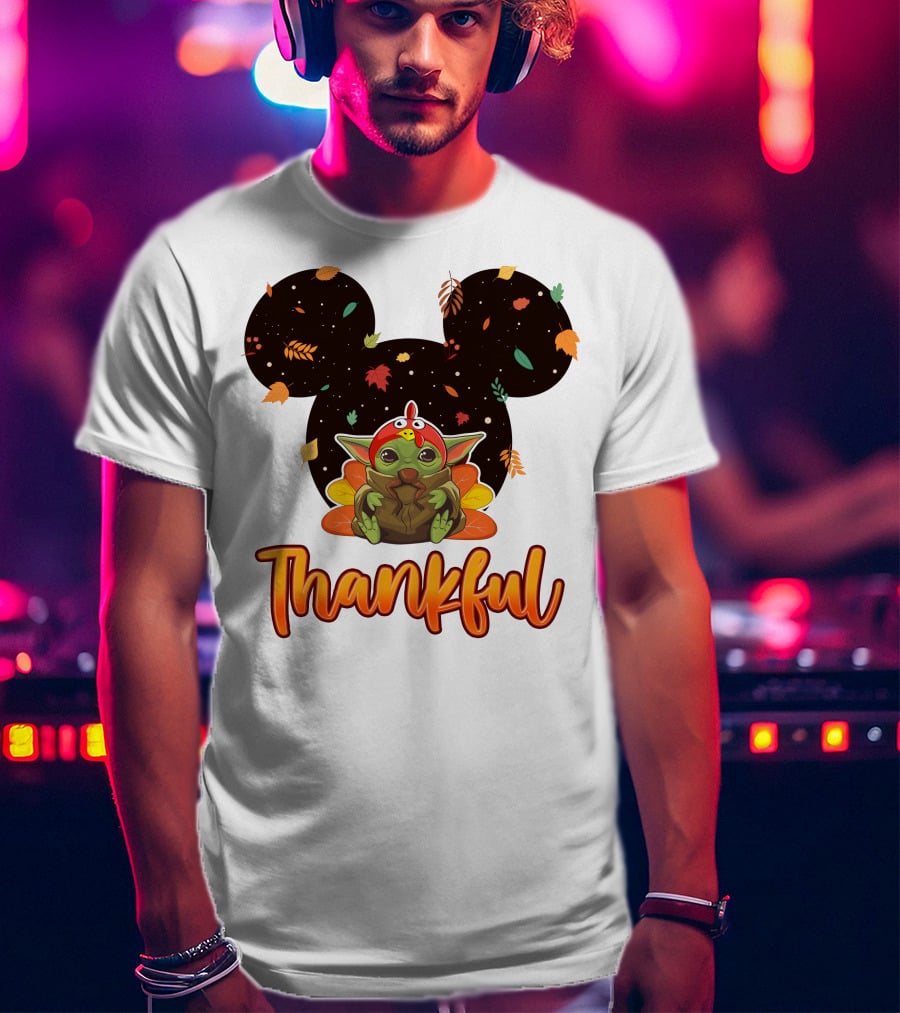 Thankful Baby Yoda Thanksgiving Turkey Ears T-Shirt
