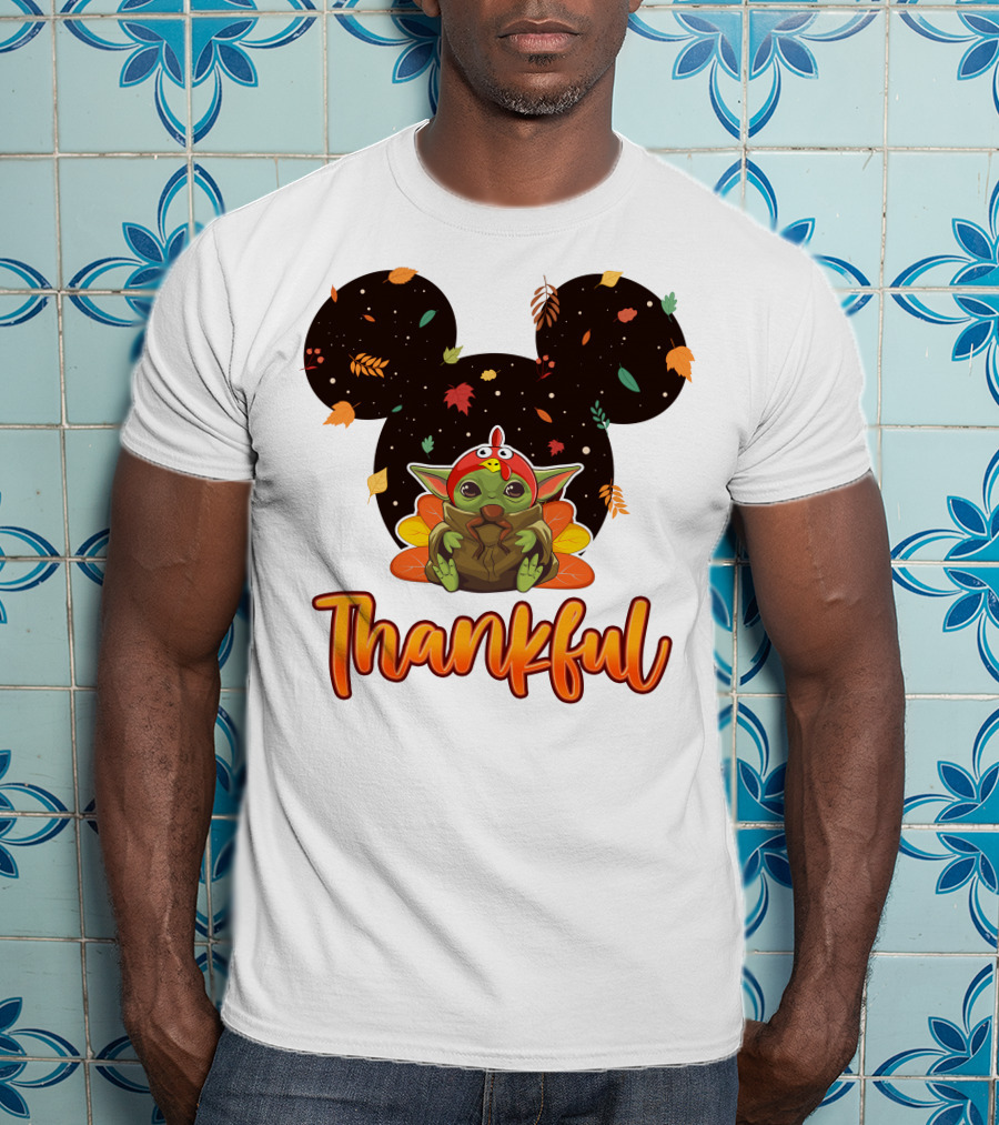 Thankful Baby Yoda Thanksgiving Turkey Ears T-Shirt