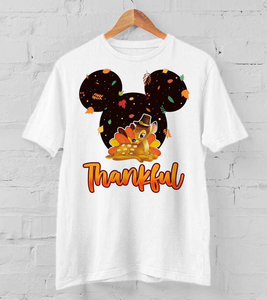 Bambi Thankful Autumn Leaves Mickey Ears T-Shirt