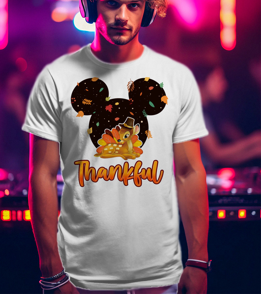 Bambi Thankful Autumn Leaves Mickey Ears T-Shirt