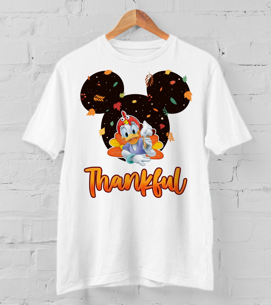 Thankful Daisy Thanksgiving Mickey Leaves T-Shirt