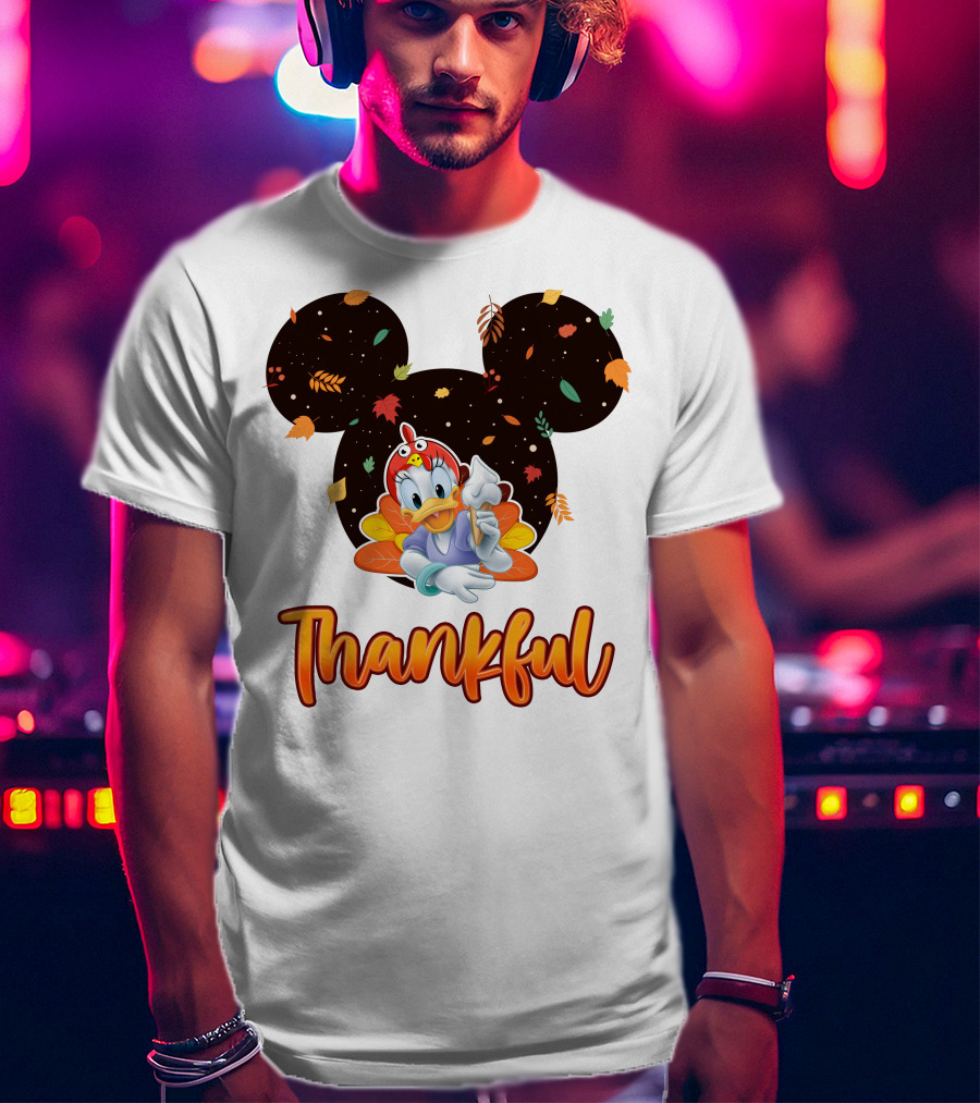 Thankful Daisy Thanksgiving Mickey Leaves T-Shirt