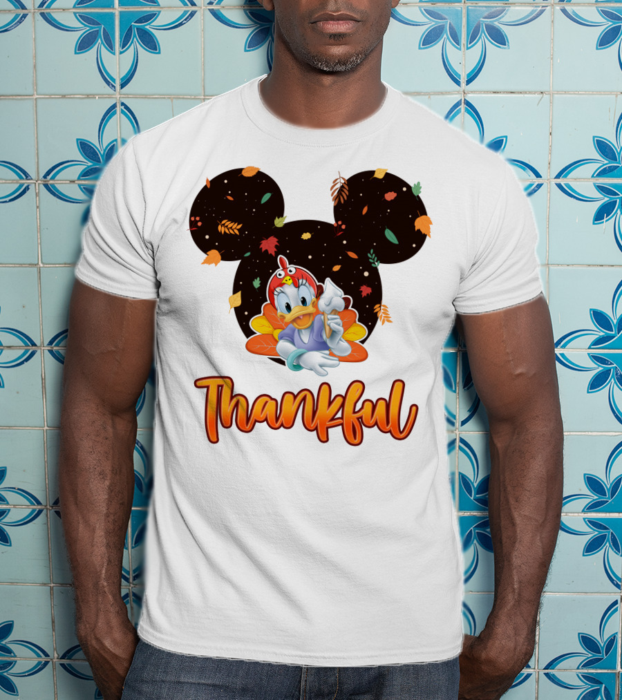Thankful Daisy Thanksgiving Mickey Leaves T-Shirt