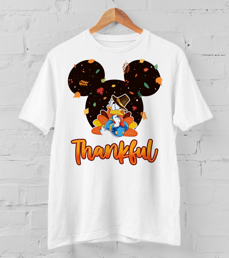 Thankful Donald Duck Mickey Ears Fall Leaves T-Shirt