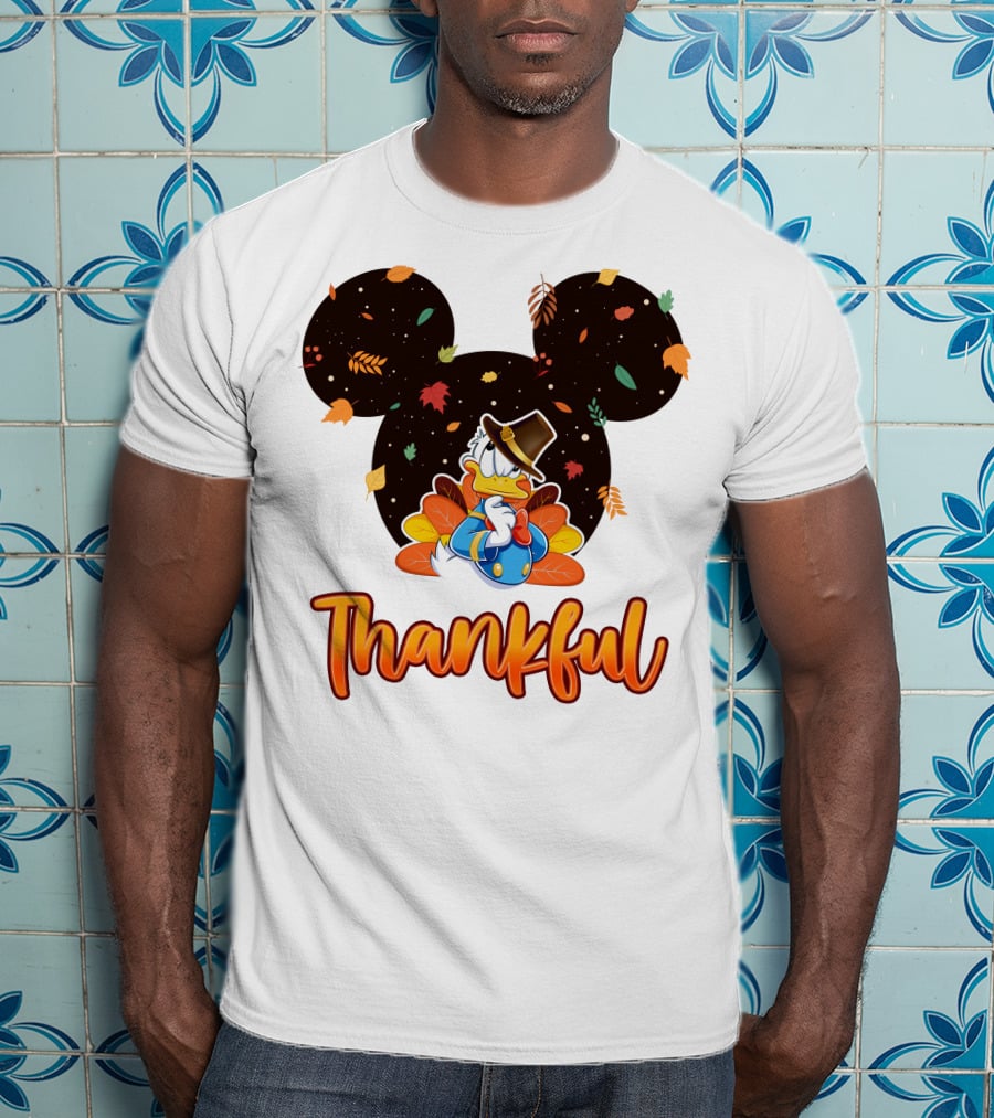 Thankful Donald Duck Mickey Ears Fall Leaves T-Shirt
