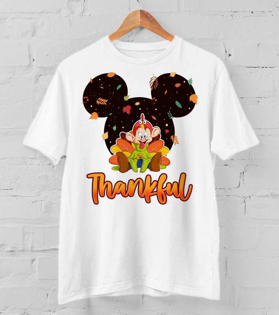 Thankful Dopey Thanksgiving Mickey Ears Fall Leaves T-Shirt